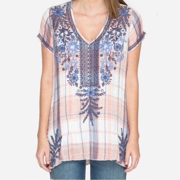 NEW Johnny Was Lila Jo Drape Plaid Tunic Top Embroidered Hi Low Style Small - Picture 3 of 10